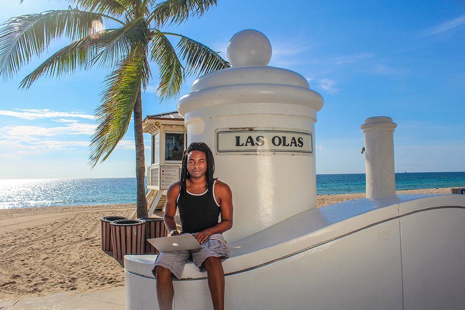 Student at the beach in Fort Lauderdale