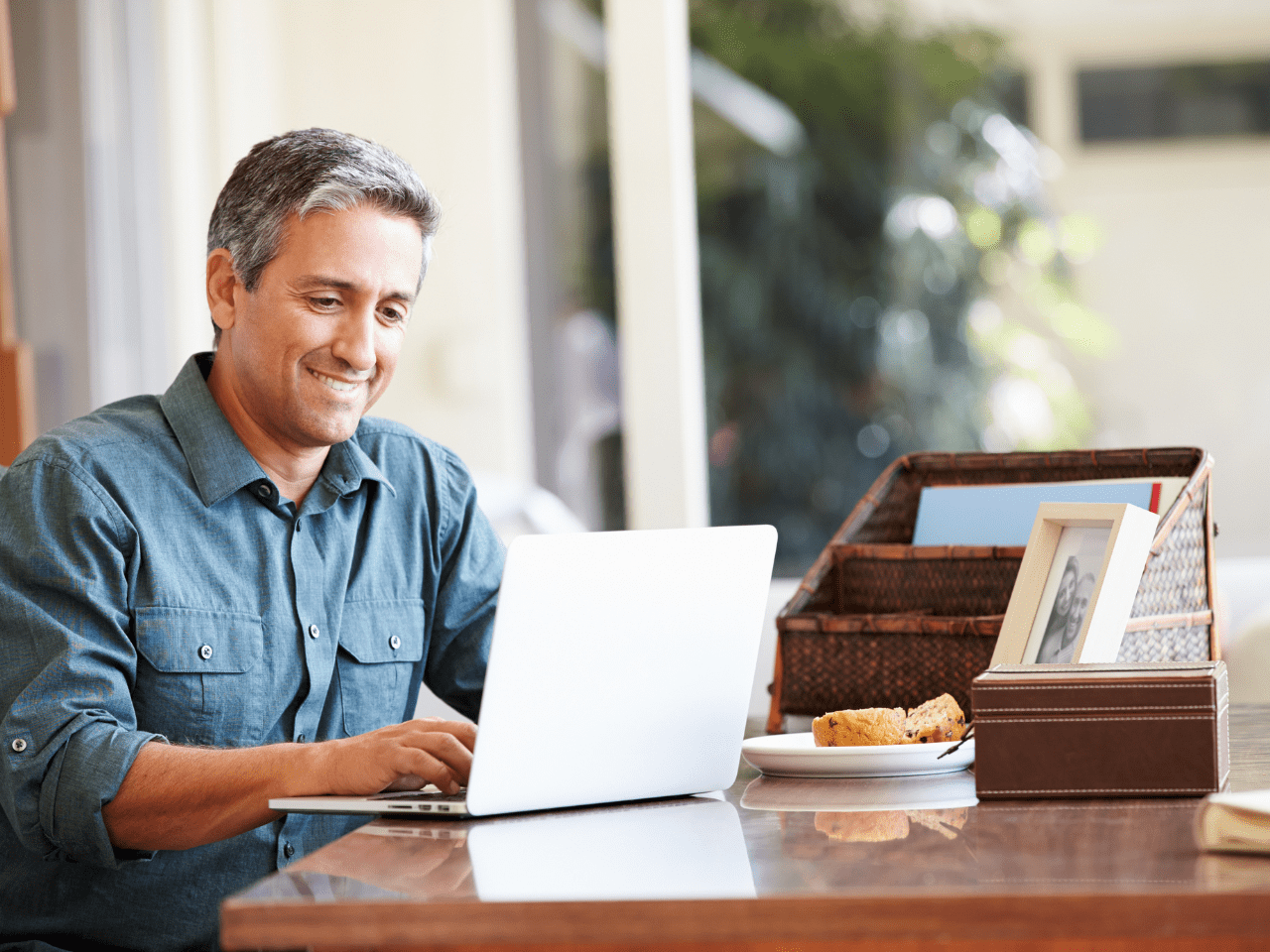 man doing research online