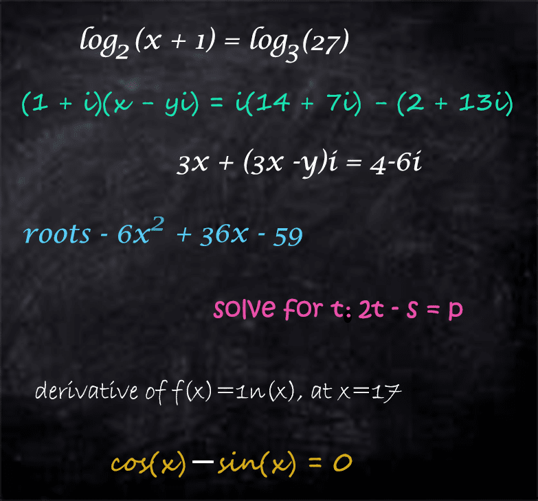 A blackboard with math problems written on it