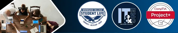 Comptia Project Logo, Broward College Student Life Logo, Broward College Information Technology Logo