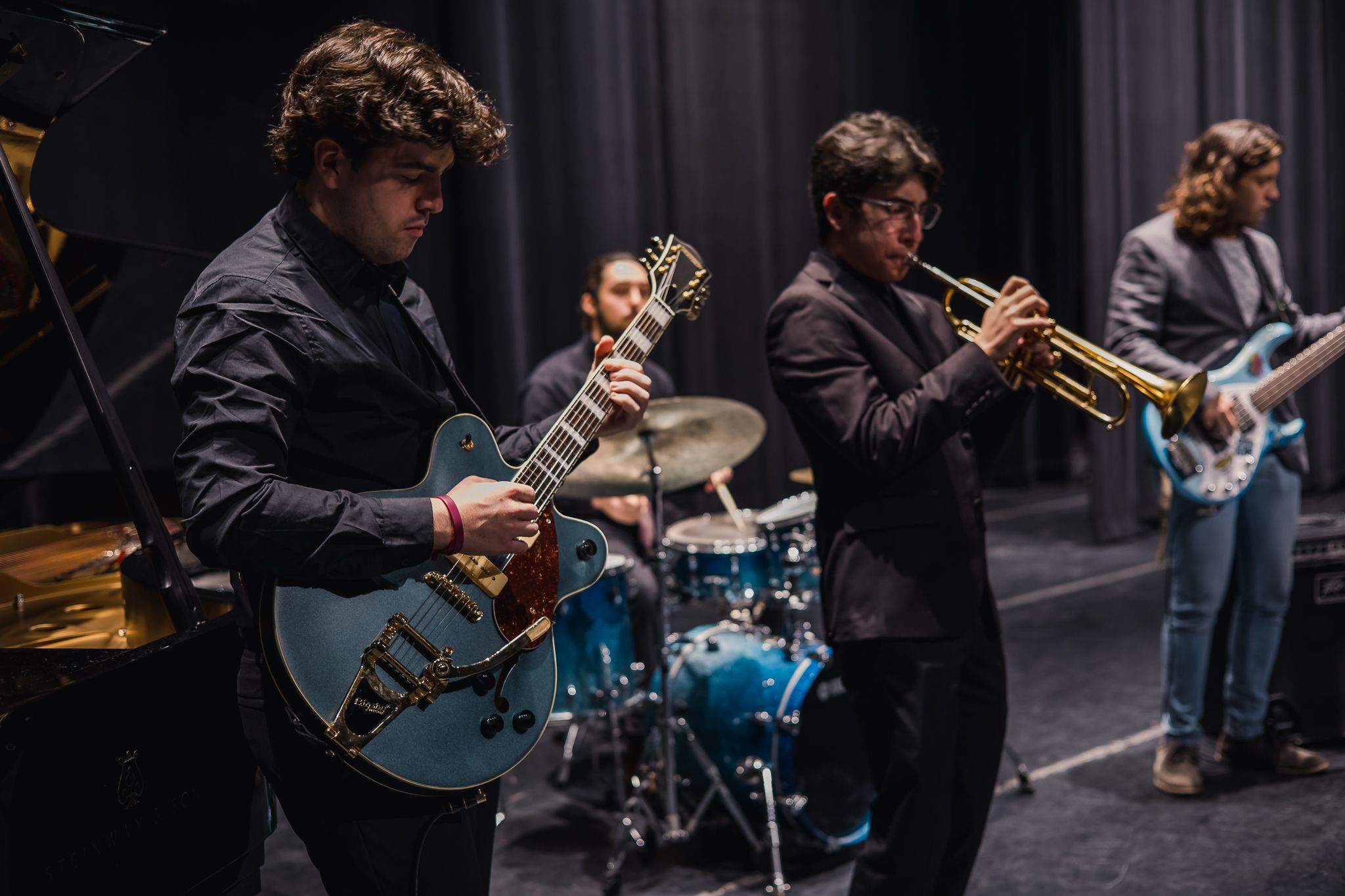 Group of musicians playing trombones